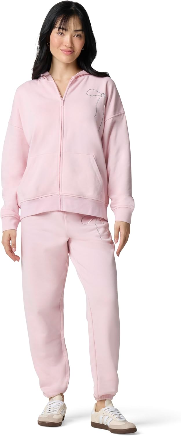 florence by mills Women's Cozy Crush Bedazzled Oversized Zip Hoodie