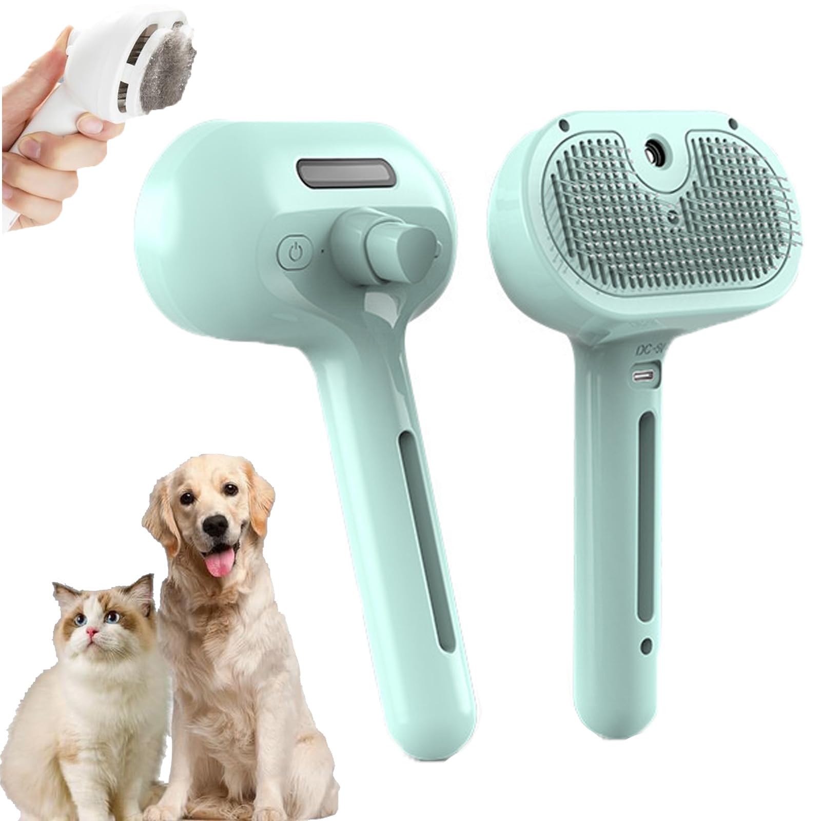 3-In-1 Fellbürste Mit Sprühnebel, Katzenbürste Mit Dampf, 3-In-1 Haustier-Grooming-Dampfbürste, Entfernt Lose Haare, Mit Selbstreinigungsfunktion, Smoothing (2PCS-3)