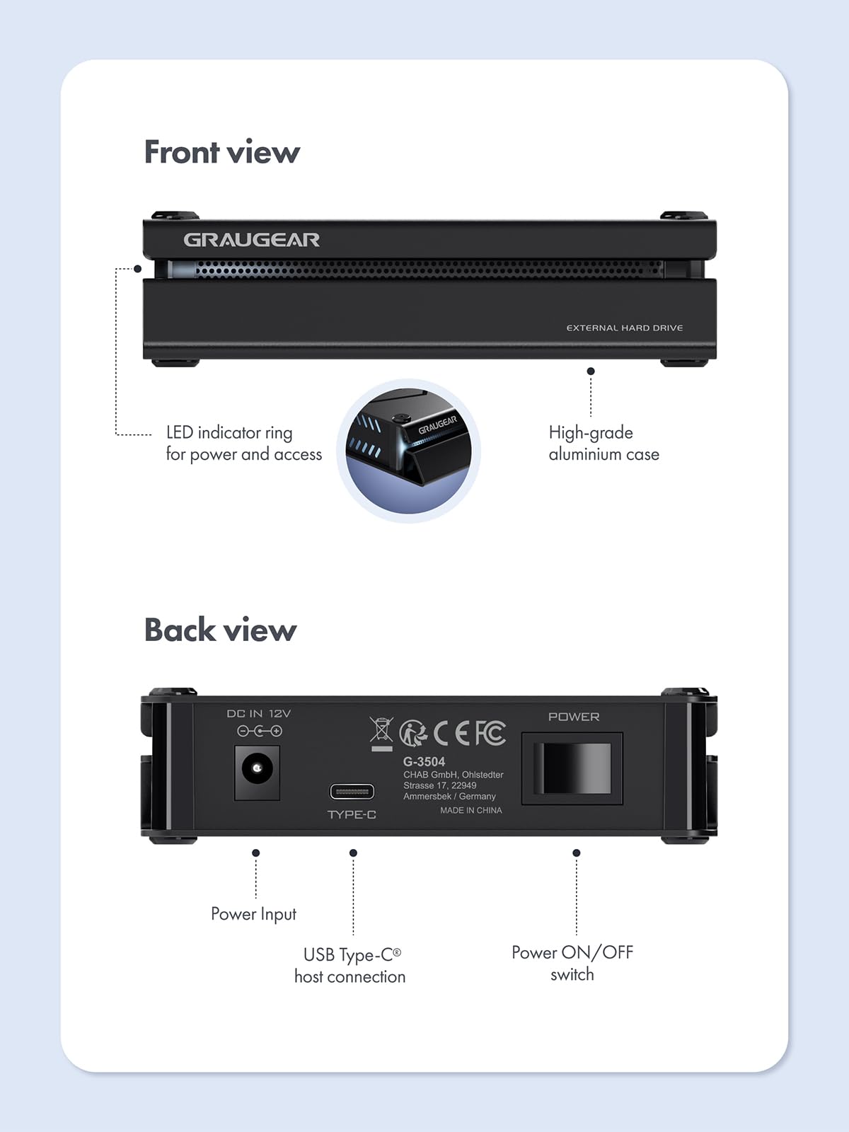 GRAUGEAR Disco rigido esterno da 8 TB in alluminio per Playstation, design hard disk formattato per PS4 e PS5, 8TB HDD da 3,5"