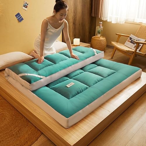 Full size foldable portable Japanese futon mattress, thickened, easy to roll up, non-slip and breathable, soft and comfortable, suitable for camping, traveling, dormitory.(Green,120cm*200cm)