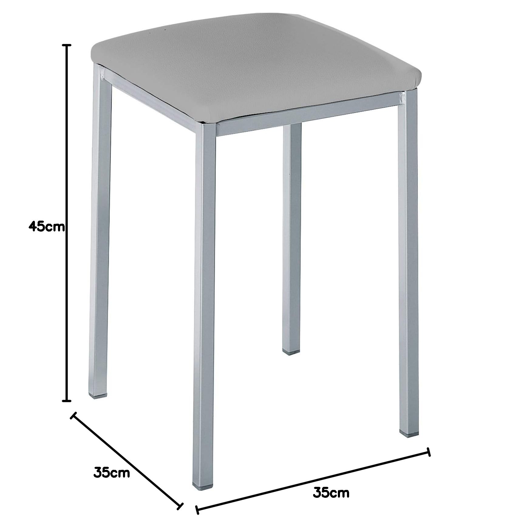 Astimesa - Taburetes de Cocina tapizado - Estructura sólida y Firme - Estructura Color Aluminio y Asiento en Polipiel - Color del Asiento: Gris. Contenido: 2 Unidades. Medidas: 35 x 35 x 45 cm