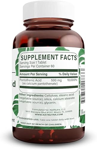 Miniatura 2 de Natural Nutra Time Release Ácido pantoténico 500 mg, suplemento de vitamina B5 para apoyo suprarrenal, estrés, ayuda a romper la grasa y los
