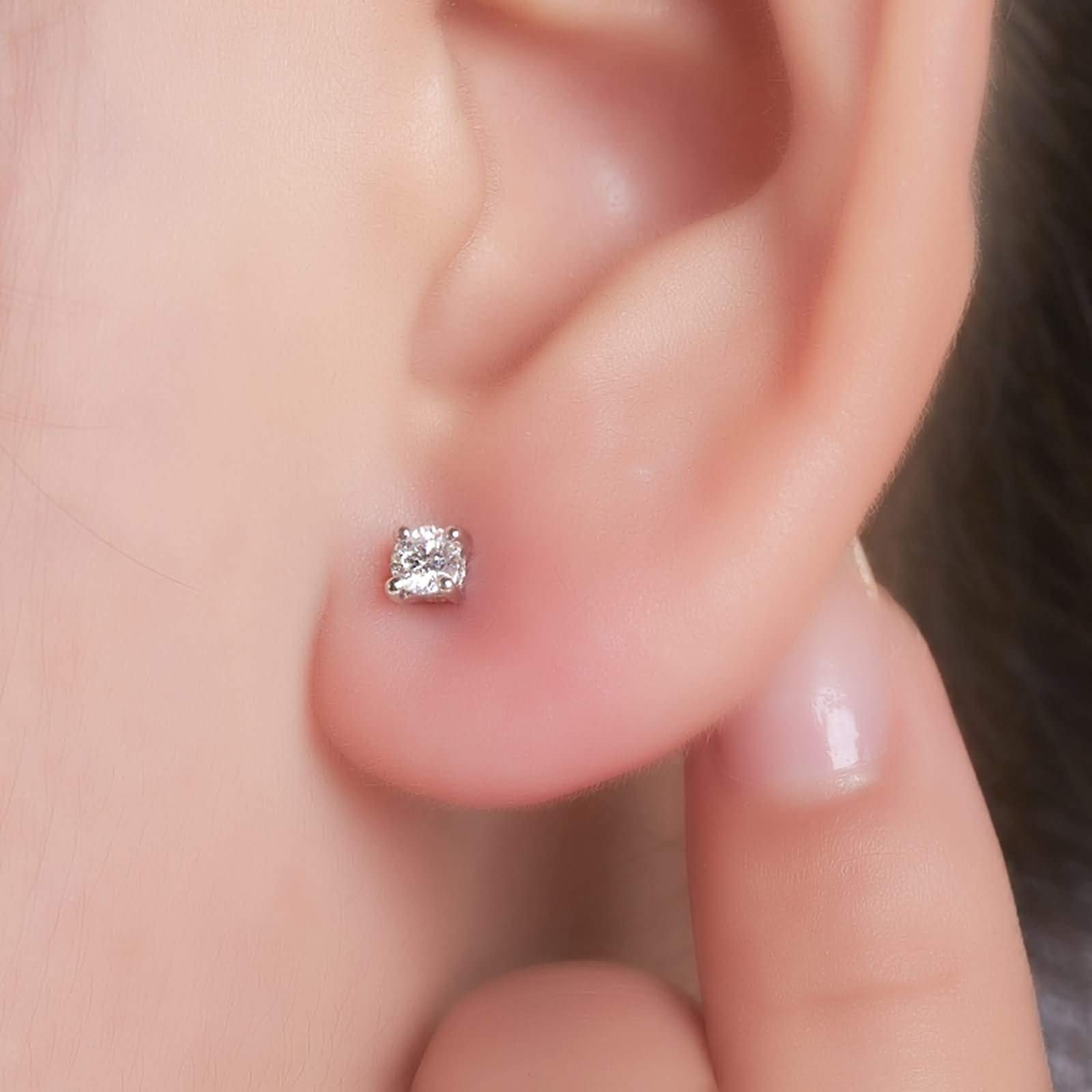 Diamant-Ohrstecker, Ohrringe für Damen aus Weißgold, 4-Krappen-Ohrringe mit rundem Diamant, 5-Cent-Ohrringe