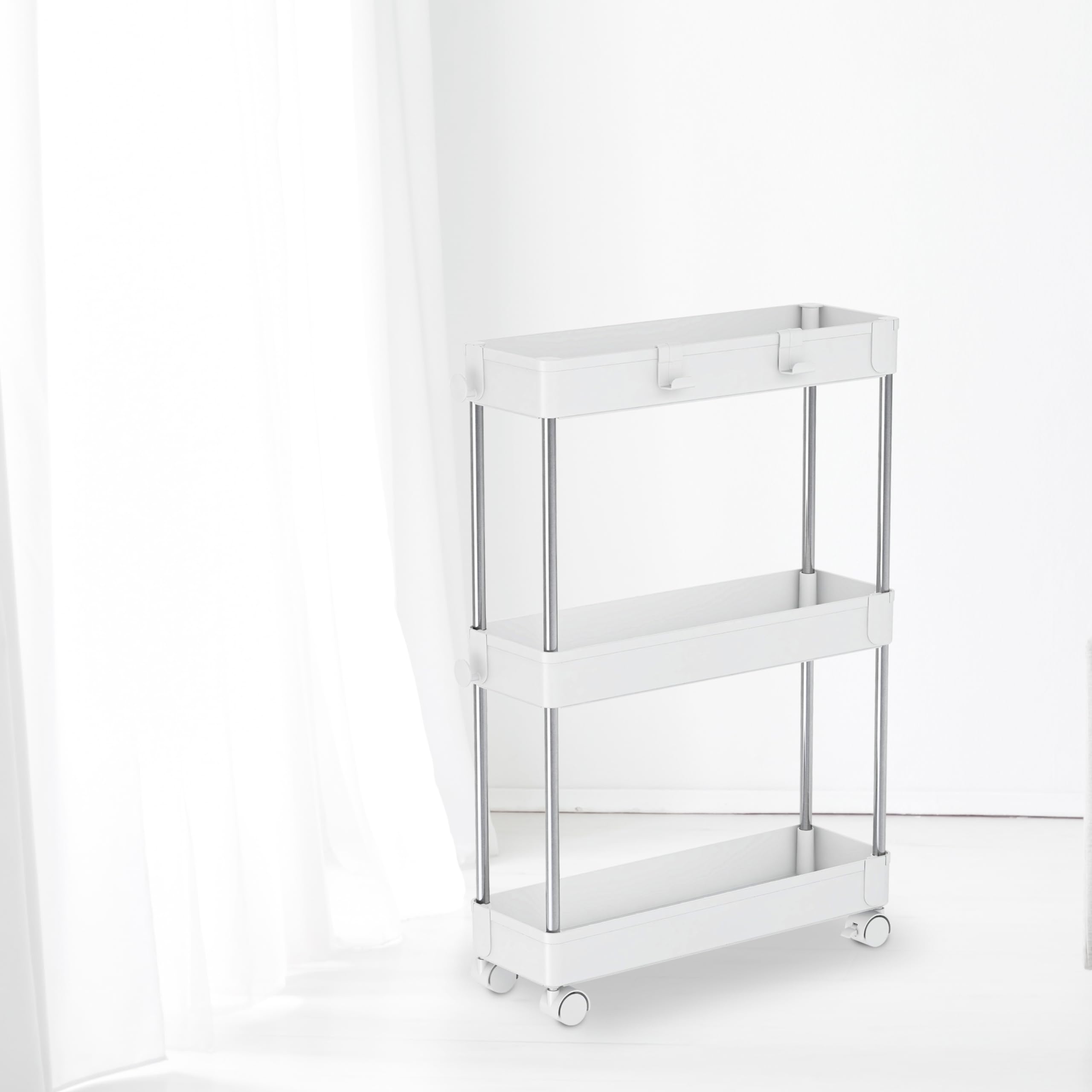 Photo 1 of 3 Tier Rolling Cart with Wheels- Slim | Utility Cart with Wheels, 3 Tier Cart with Wheels, Roller Cart, Storage Cart, Hair Storage Organizer, Storage on Wheels, Room Organizer, Office Cart Trolley 3-Tier - Slim