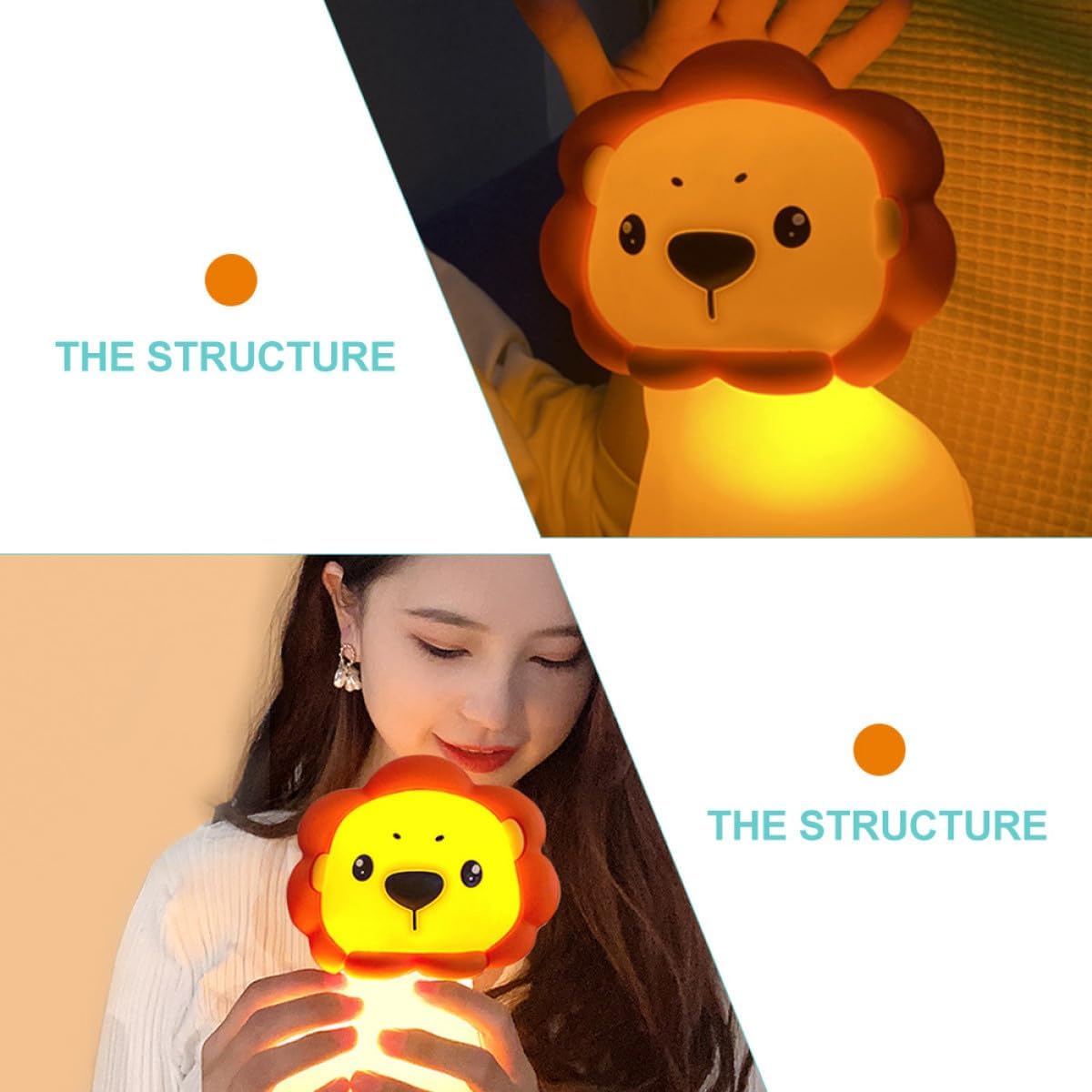 BESTonZON Silicone Lion Night Light for Room Nursing Light Small Bedside Lamp Cartoon Night Lamp for Bedroom Nursery Soft Glow