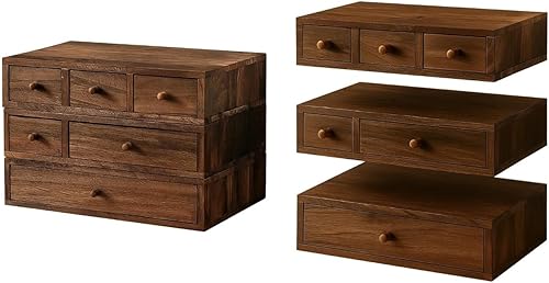 Juego apilable de 3 piezas, organizador de escritorio de madera con cajones, organización de escritorio para oficina, manualidades, maquillaje,