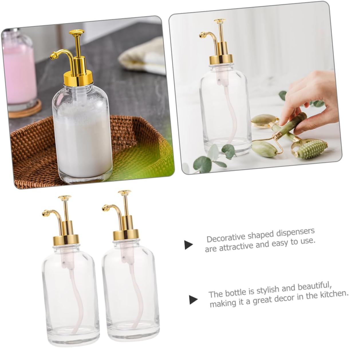 2Pcs Glass Syrup Dispenser Multi Use Pump Bottles for Honey Jam and Syrup Transparent Design for Easy Identification for Coffee Bar and Kitchen Decor