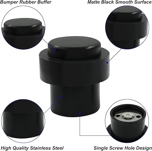 Miniatura 4 de Zorveiio Tope de puerta cilíndrico negro mate, tope de puerta de piso resistente de 1.8 pulgadas con junta de goma, topes de puerta de acero