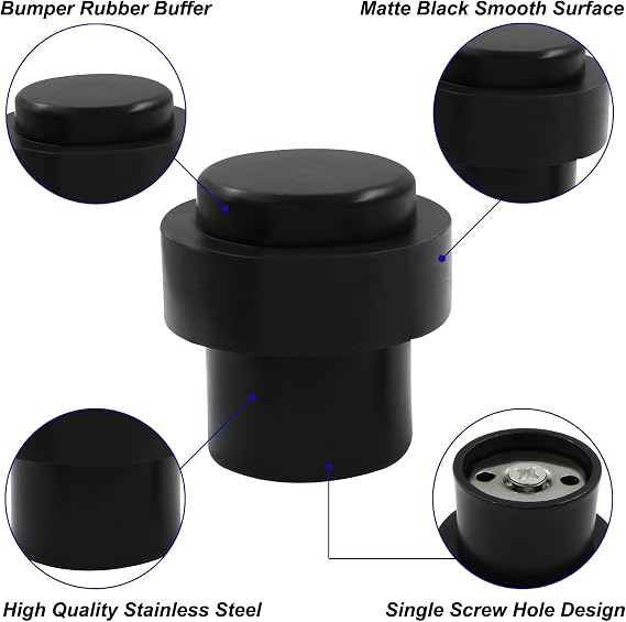 Cylindrical Door Stop, Matte Black, 1.8 Inch