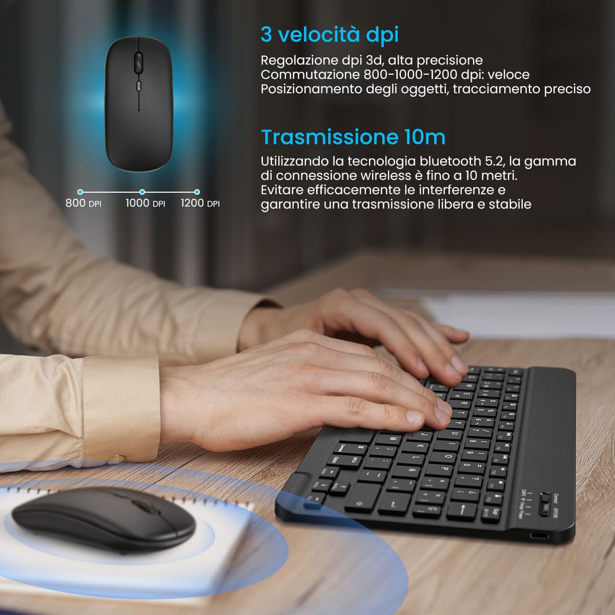 Set Cimetech Tastiera E Mouse Wireless – Layout IT QWERTY, Ultra-sottile, Silenzioso, Con Tastierino Numerico, Per PC/Laptop Win/Mac – Nero