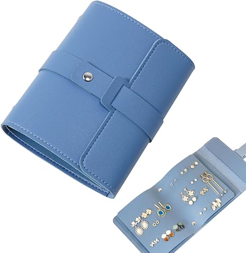 iSuperb Organizador de aretes con diseño de libro de viaje para joyas, bandeja para regalo de niñas (azul oscuro)
