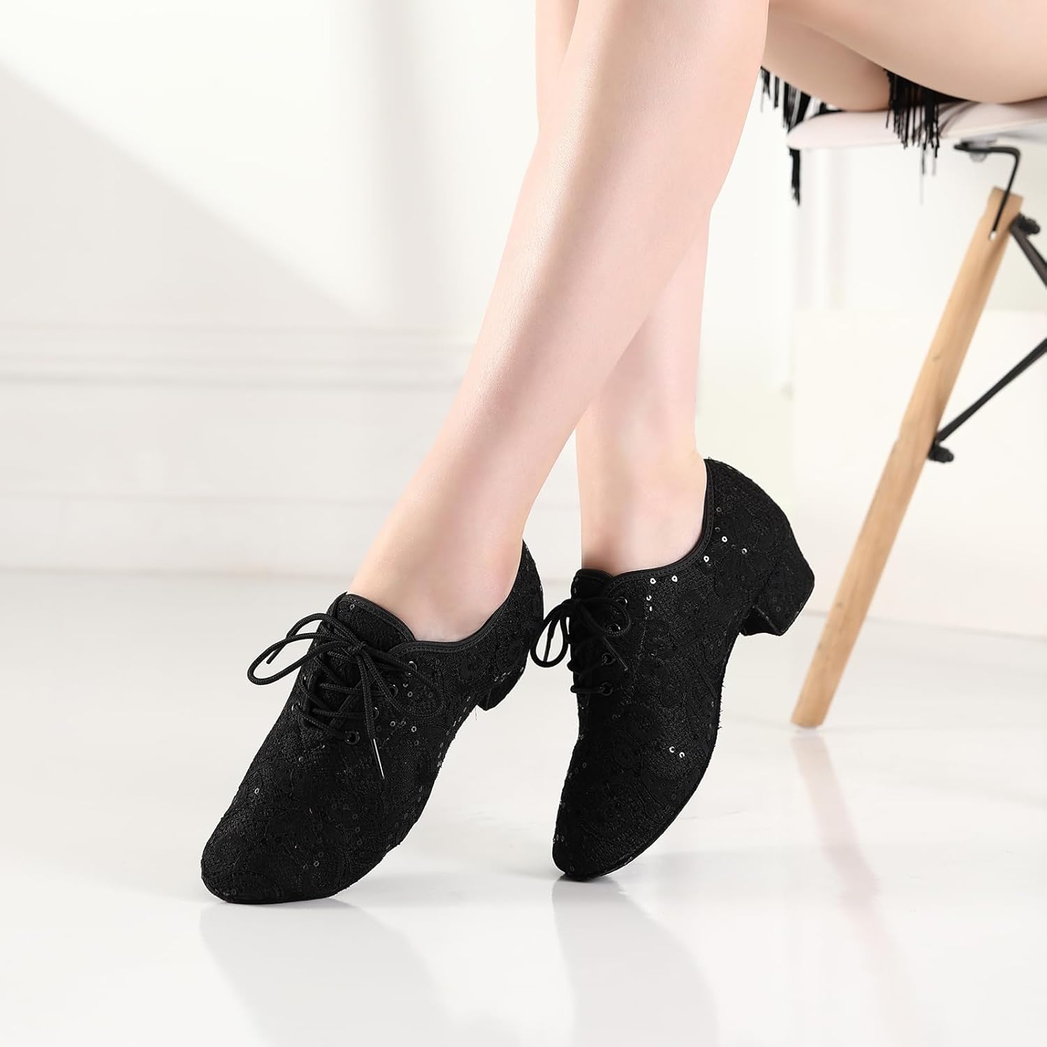 Women Ballroom Dance Shoes Lace up Latin Salsa Practice Dance Teaching Shoes,Model LPWMMD - Image 6