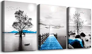 Wall Decorations For Living Room Framed Canvas Wall Art For Bedroom Office Wall Decor Black And White Ocean Landscape Wall Paintings Modern Posters Pictures Artwork For Bathroom Home Decor 3 Piece