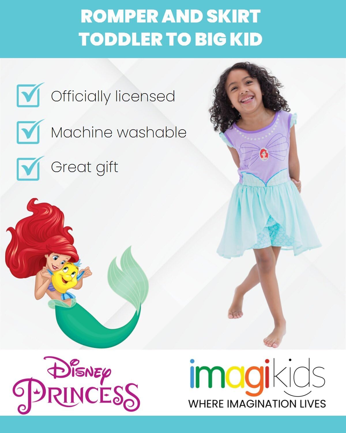 Disney Princess Moana Frozen Ariel Cenicienta Rapunzel Belle Tiana Mameluco y falda para niñas pequeñas a niños grandes