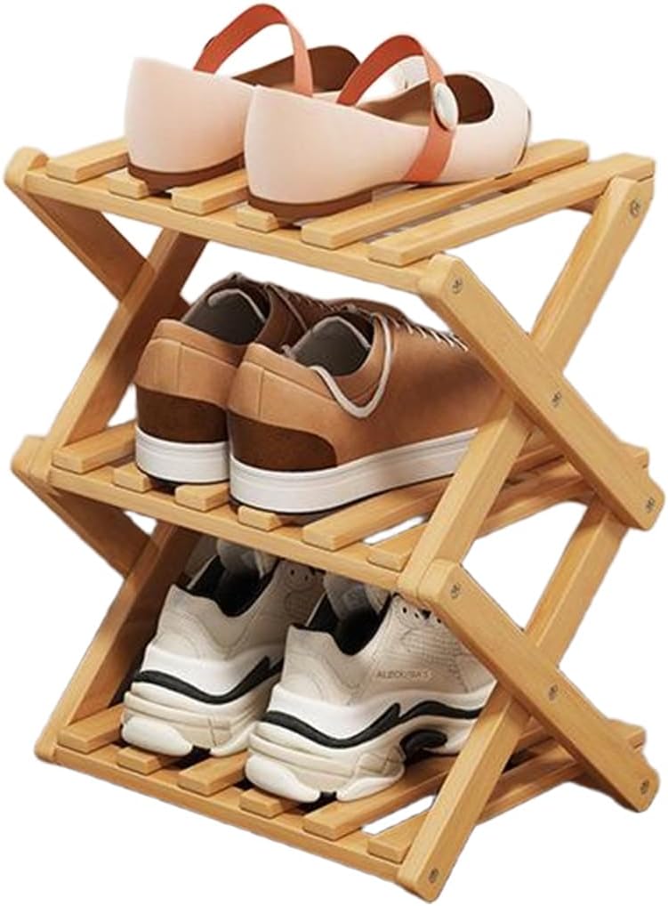Simcat Wood Shoe Rack Foldable Shoe Organizer Shoe Storage for Small Spaces Free Standing Shelf for Entryway, Bedroom, Garage (3 Tiers,Primary Colors)