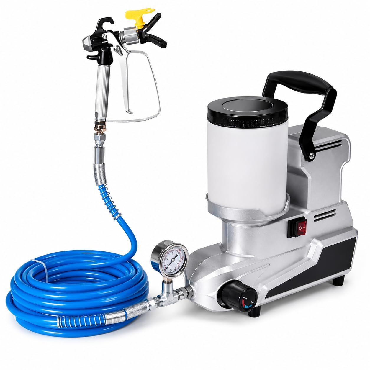 1600 W Airless agregat malarski, wysokociśnieniowy opryskiwacz ścienny ze zbiornikiem 2 l, przepływ 2,5 l/min, 3 prędkości i wąż 5 m do malowania domu