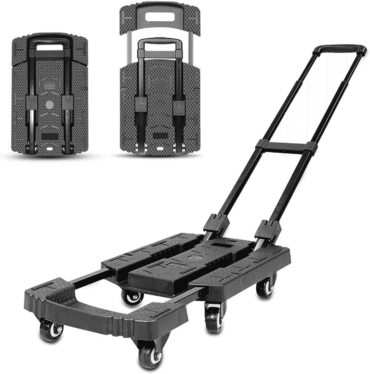 Folding Hand Truck, With Noiseless Wear-Resistant PVC Wheels And Adjustable Drawbar, 40KG/88LBS Capacity And Lightweight(3.1LBS), Portable Heavy Duty And Durable Trolley Dolly Compact Utility Cart