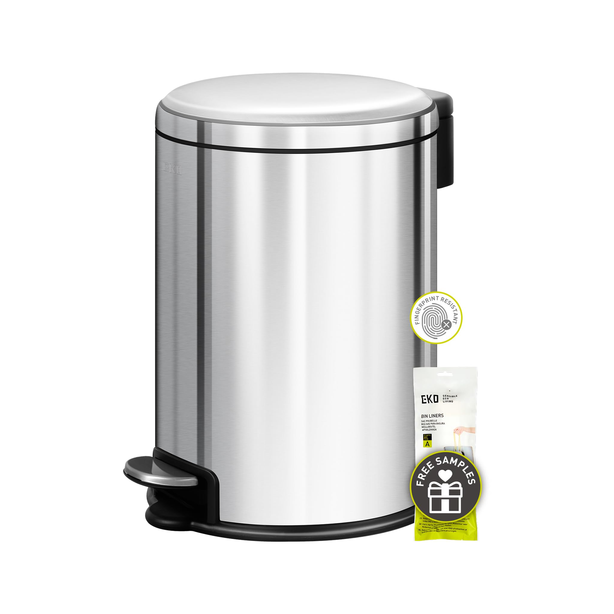 Eko Stainless Steel Serene Step Bin, 3L Round Small Trash Can With Removable Inner Liner For Bedroom & Bathroom, Pedal Bin For Rubbish And Waste, Brushed