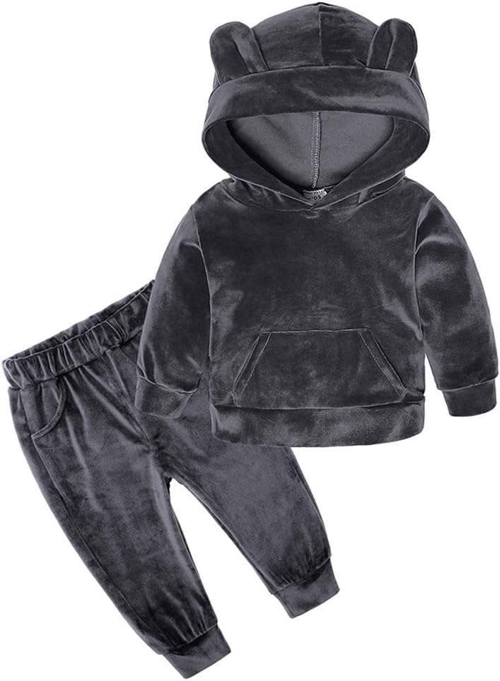 ZFTTZYMX Boys Girls Velvet Hooded Tracksuit Sweatshirt Top + Sweatpants Hoodie Outfit Set