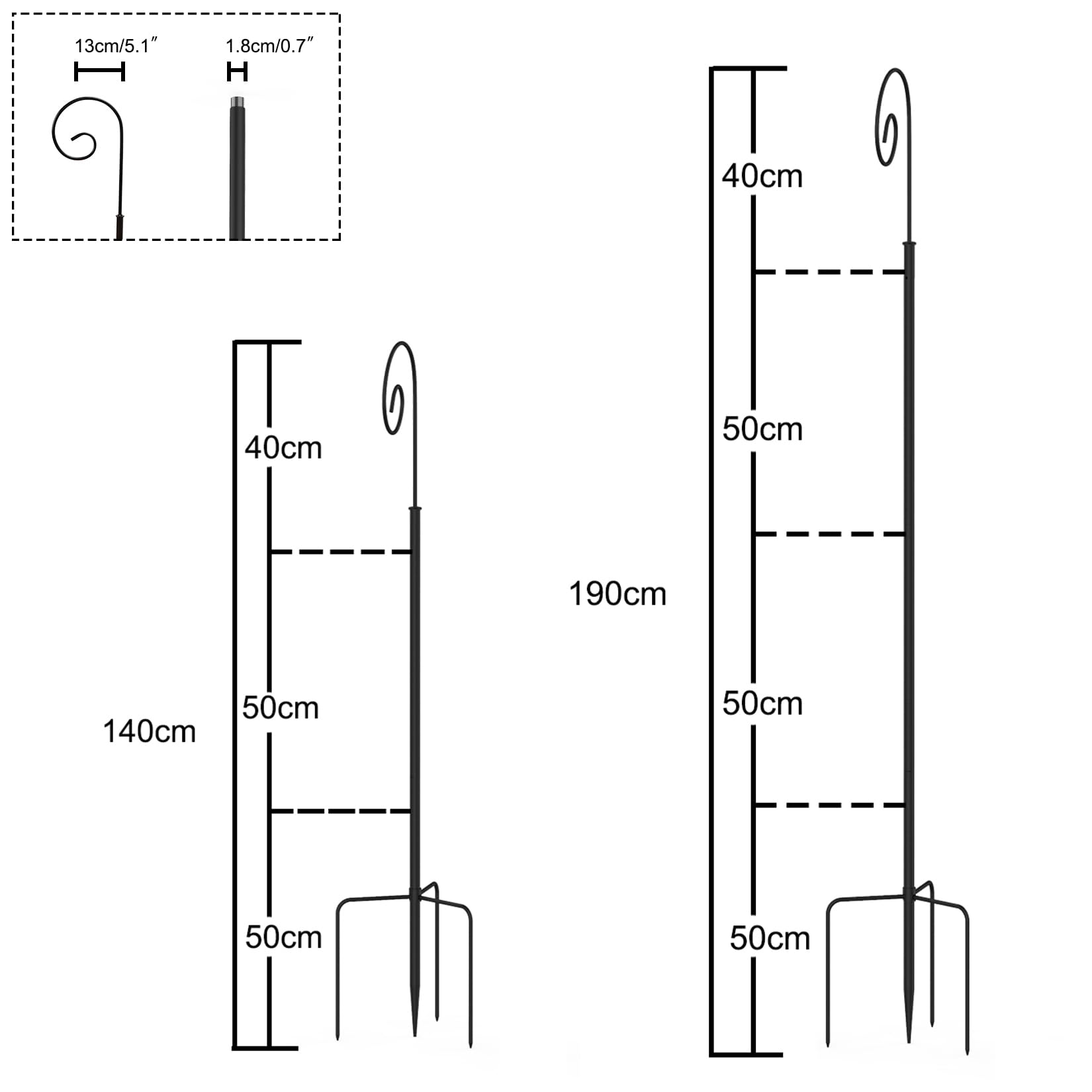 unho Crochet de Berger Jardin: 2 Pièces 190cm Crochet pour Lanterne Réglable en Hauteur Crochet Suspension Jardin Extérieur Crochet pour Plante sur Pied - Noir
