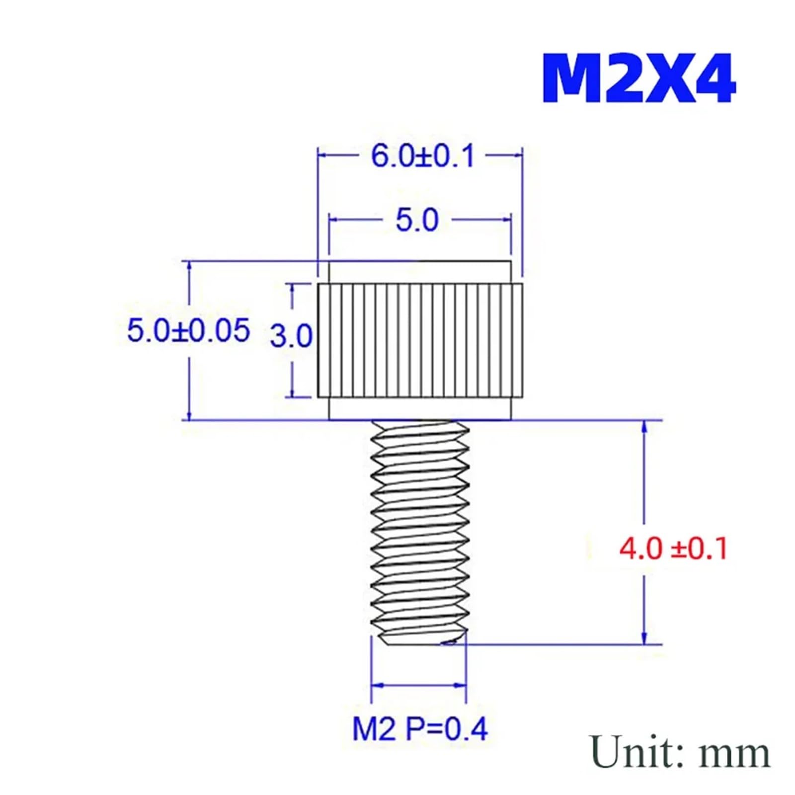 Viti a testa zigrinata Bulloni con manopola in acciaio inossidabile M2 .5 for calibri a corsoio, lunghezza 4-12 mm(M2.5 X 10mm,100 Pcs)