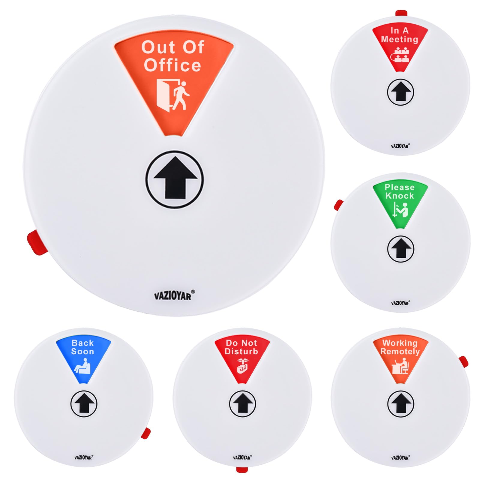 Vazioyar Rotating Office Door Sign with State Diagram - 6" Magnetic & Adhesive Privacy Sign with 6 Status Modes (In A Meeting/Working Remotely/Back Soon/Do Not Disturb/Out Of Office/Please Knock