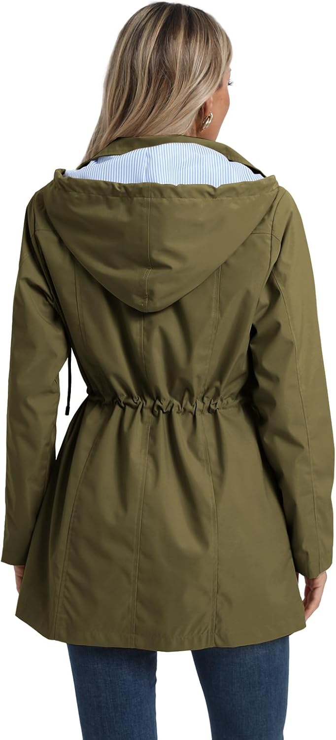 SaphiRose Women's Long Rain Jacket Waterproof Rain Coat with Hood Outdoor Light Raincoats Windbreaker - Image 2