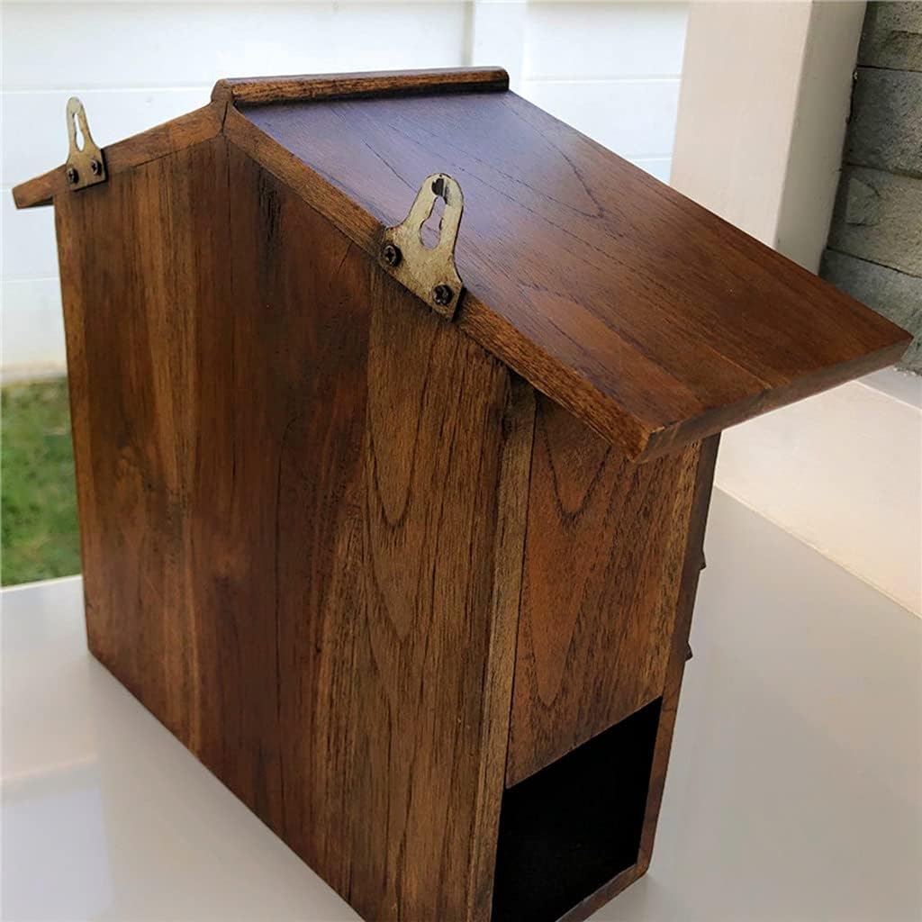 mailbox Wall-Mount Mailboxes Wall-Mounted Locking Villa Wooden Letter Box, Opinion Report Box Rural Outdoor Wall-Mounted Rainproof Retro Box (Color : Brown, Size : 32×12×26cm)