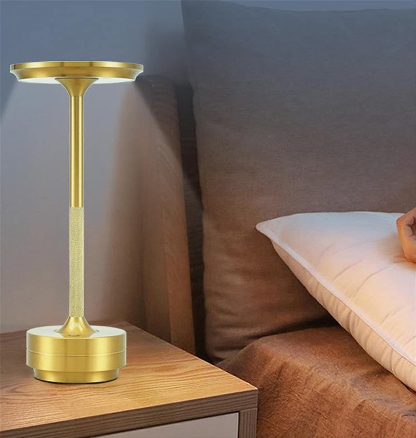 Desidiya Metal Rechargeable Cordless LED Table Lamps Touch Sensor Light, 3-Levels Portable Dimming Wireless Battery Operated Lamp?Nightstand Lamp/Night Light/Restaurant Table/Outdoor/Coffee/Bar (Gold)