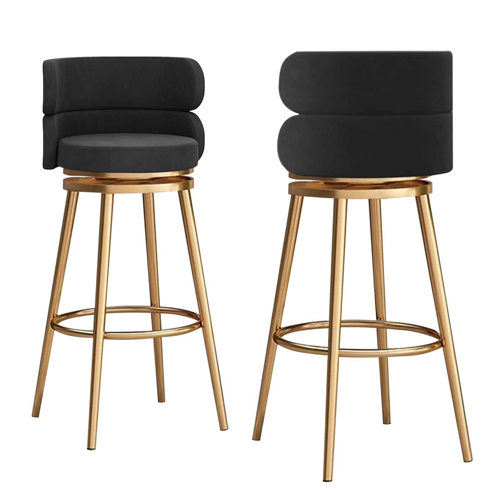 Tabourets de bar noirs velours 75 cm avec dossier îlot de cuisine