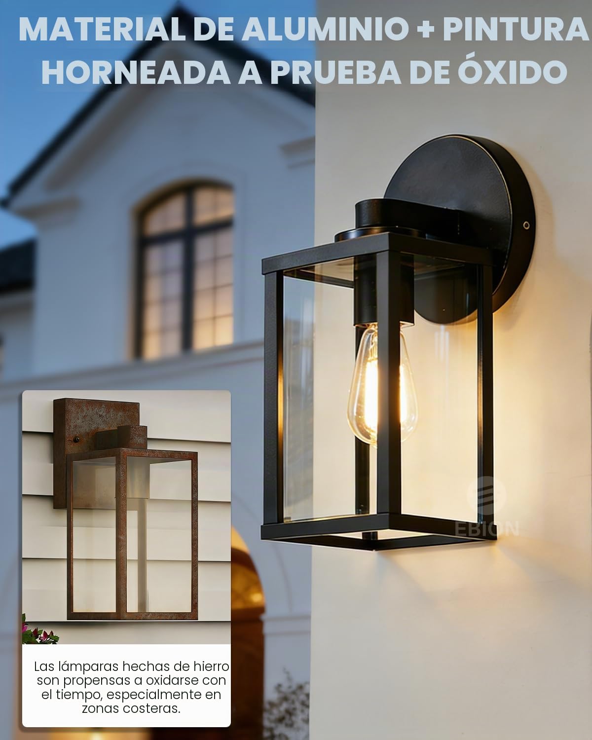 EBION 2 Unidad Lámpara de Pared Exterior E27, Retro Apliques de Pared, Aluminio, Para Patios y Terraza y Balcón, Negro, IP44 Repelente al agua(No incluye bombilla)