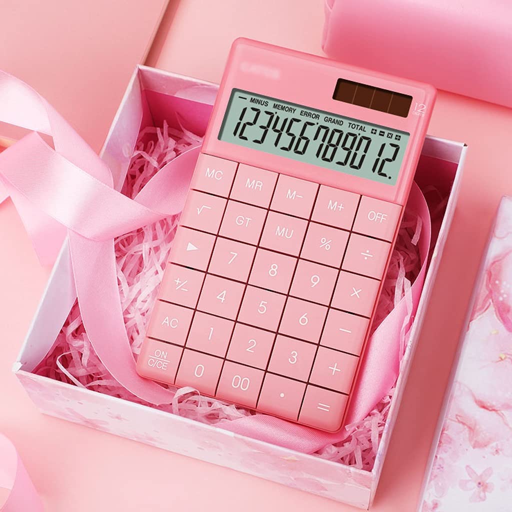Calcolatrice da Ufficio, Calcolatrice da Tavolo, Calcolatrice Pulsanti Tablet a 12 Cifre Calcolatrice Multifunzionale Portatile for Regali for la Casa e l'Ufficio d'Affari 6.5x3.9x1.1in (Color : Pink,