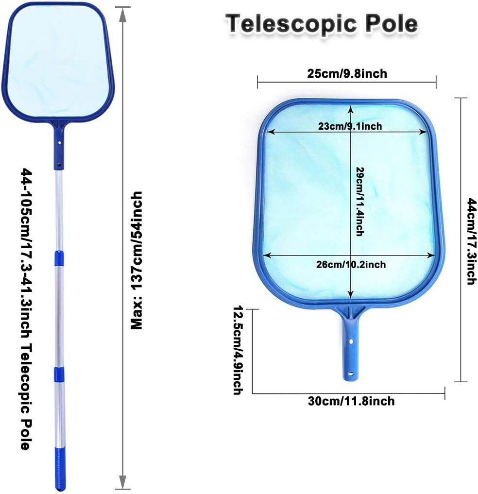 DSDecor Pool Skimmer Net with Pole Fine Mesh Rake Net Leaf Skimmer Net with 17.3-41.3 inch Telescopic Pole for Swimming Pool Pond Hot Tub Spa Cleaning