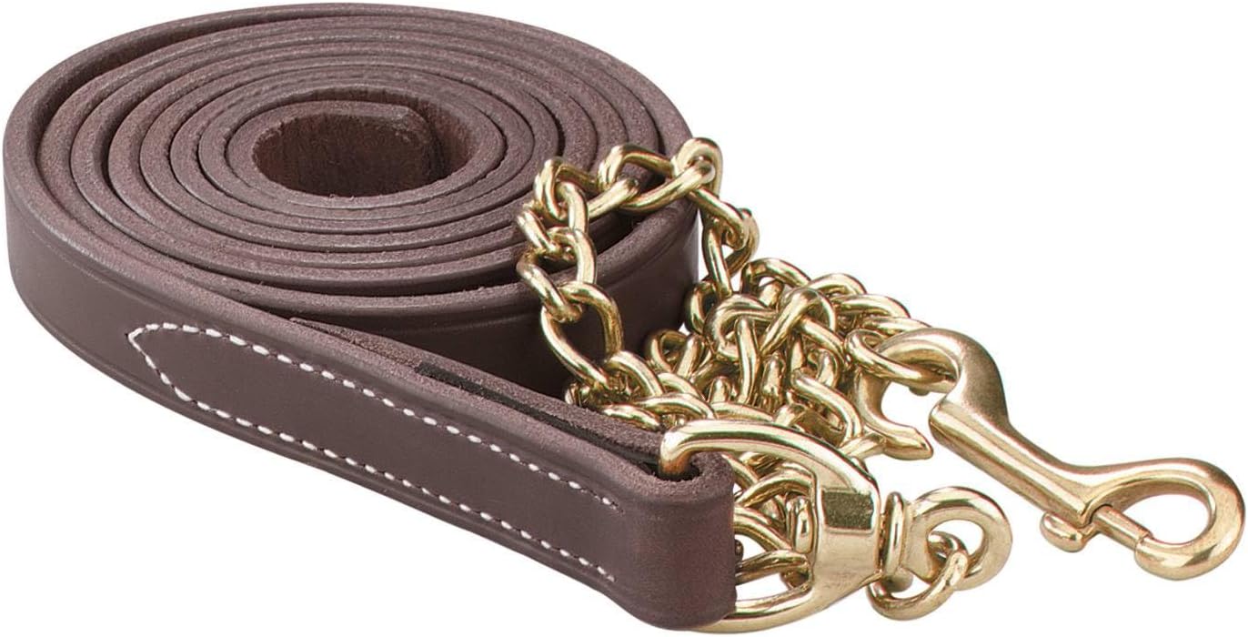 Perris 7Ft Leather Lead with Chain Havana/SS