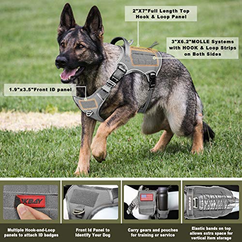 Tactical Dog Harness Large,Military Service Weighted Dog Vest Harness Working Dog Molle Vest With Loop Panels,No-Pull Training Harness With Leash Clips For Walking Hiking Hunting(Grey,Xl) #TOP2
