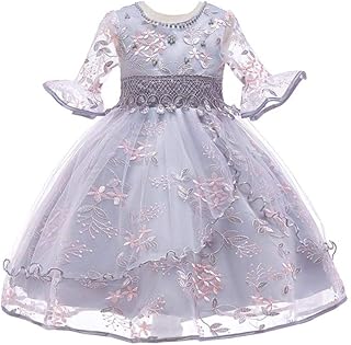 [TEAFOR] 子供ドレス 女の子 ワンピース プリンセスドレス 女児 花柄 チュール 刺繍 キッズドレス フォーマルドレス 洋服 パーディー ピアノ 花嫁介添人 卒業式 結婚式 入園式 発表会 演奏会 舞台 誕生日 日常 ファッション (グレー,120cm)