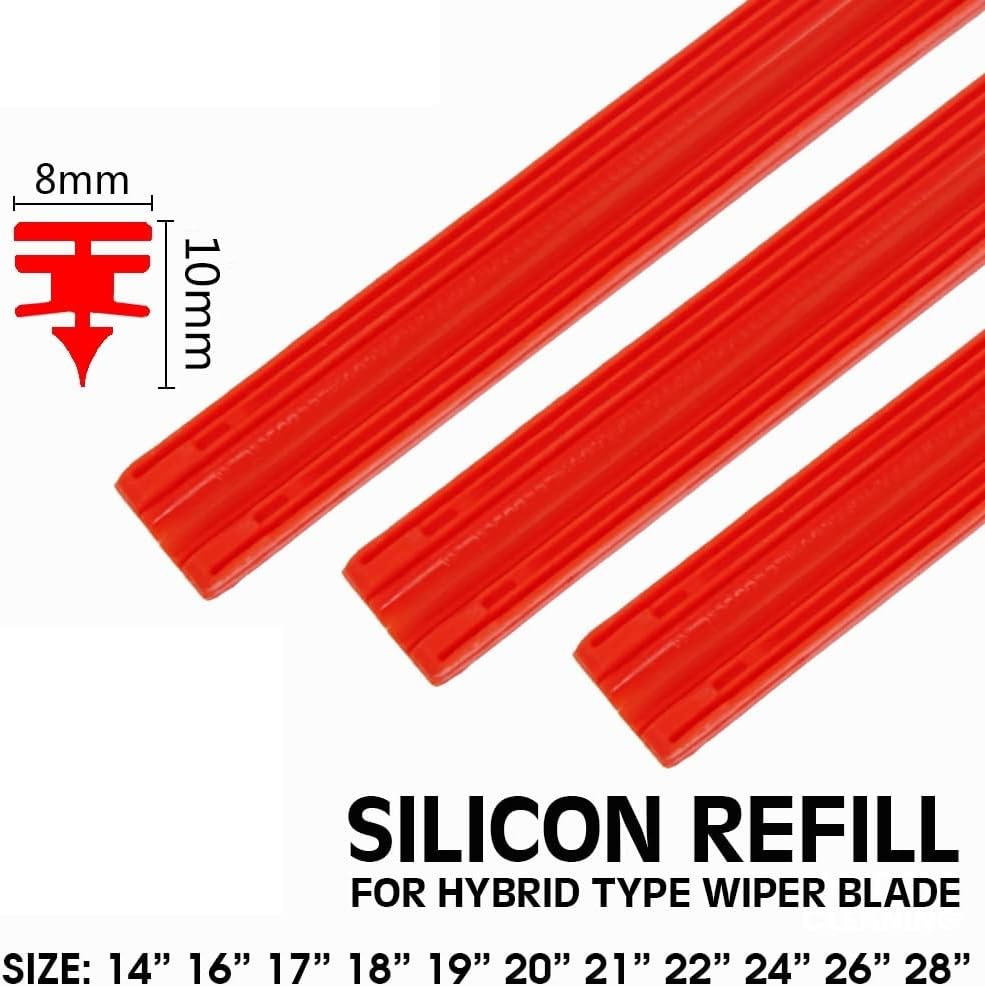 Vehicle wiper 4PCS Car Silicon Refill Strip 8mm for Hybrid Type Wiper Blade 14" 16" 17" 18" 19" 20" 21" 22" 24" 26" 28" Auto Accessories All-weather wiper