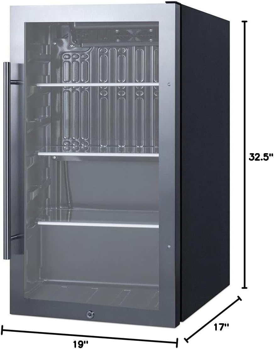 Summit 19” Beverage Center, Indoor or Outdoor Beverage Cooler, 3.13 cu.ft. Capacity, ADA Compliant, 17” Shallow Depth, Stainless Steel & Glass- SPR488BOSADA