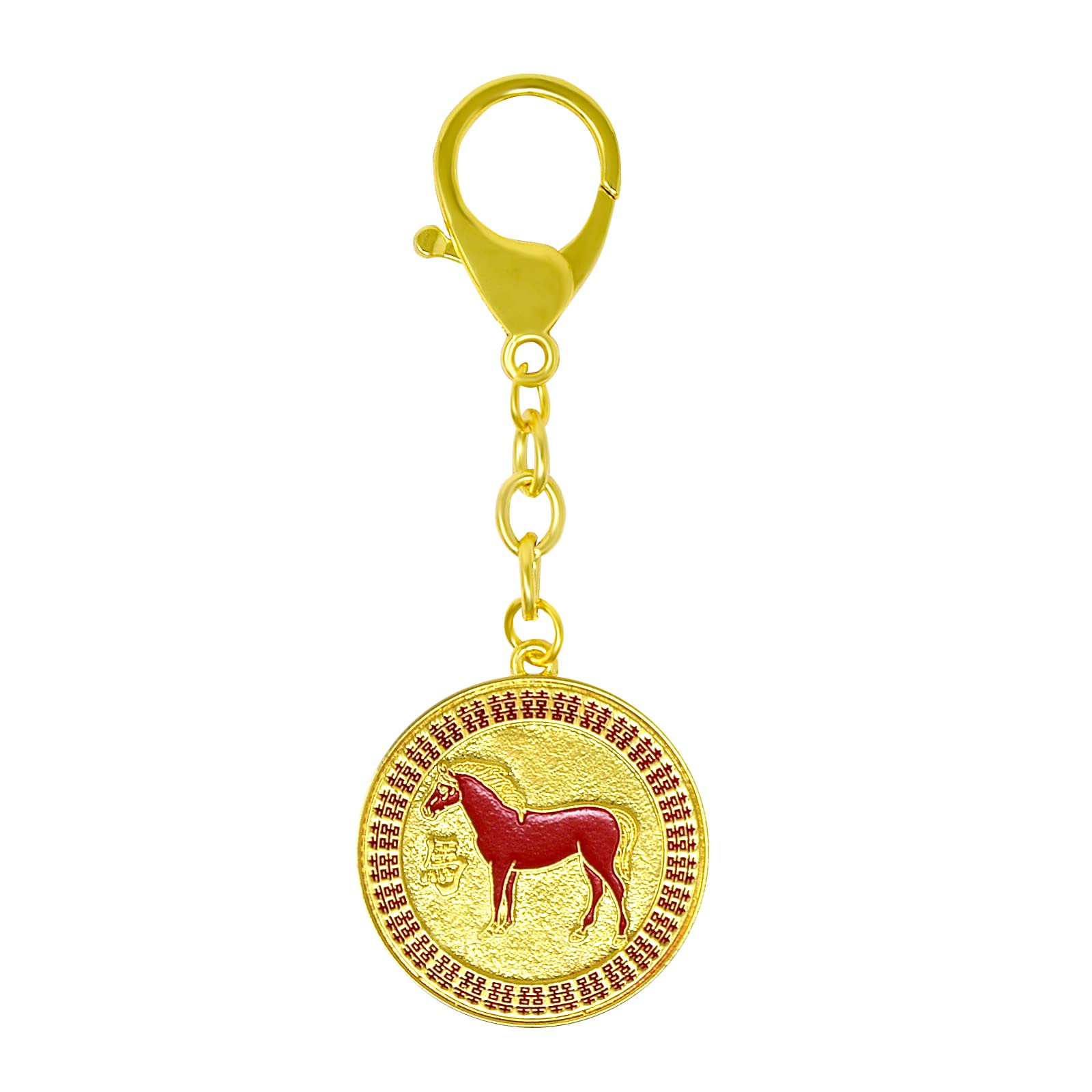 Juanxian Unisex Red Horse Peach Blossom Amulet Keychain W4994
