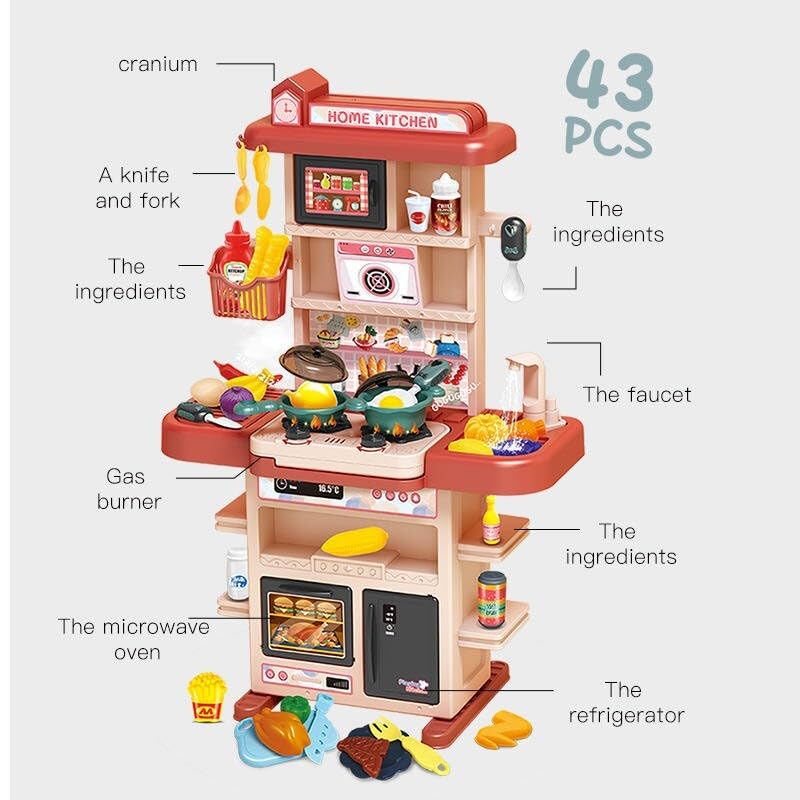 Image of Kitchen Set for Girls, 43 Pcs Play Little Chef Play Set with Realistic Lights, Sounds & Running Water kitchen set for kids boys, Cooking Playset Interactive Toy Kitchen Set for Kids Girls (Multicolor)