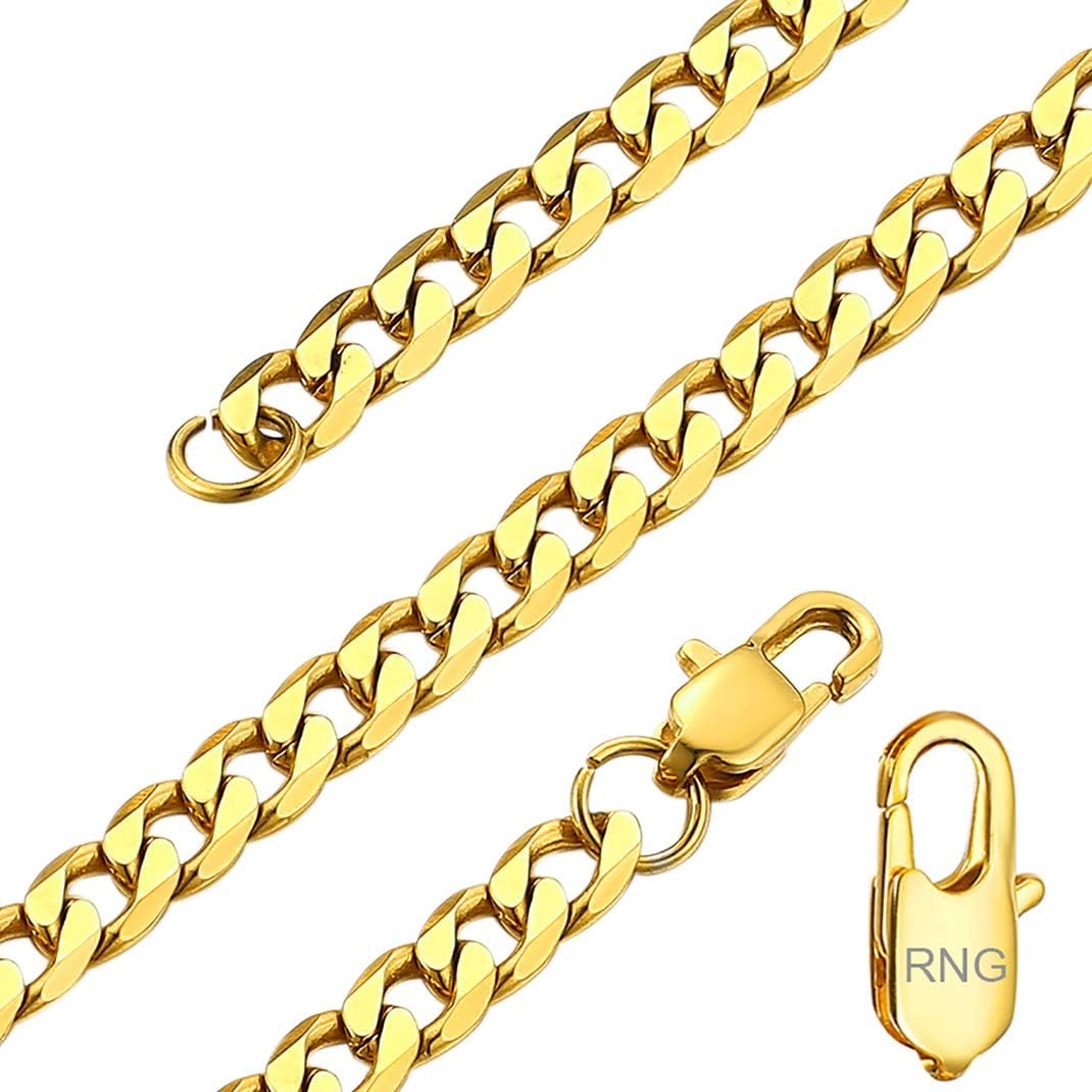 GOLDCHIC JEWELRY Custom Engraved Long Chains for Men,4mm Curb Mens Necklace - Gold Chain for Men 30 inches