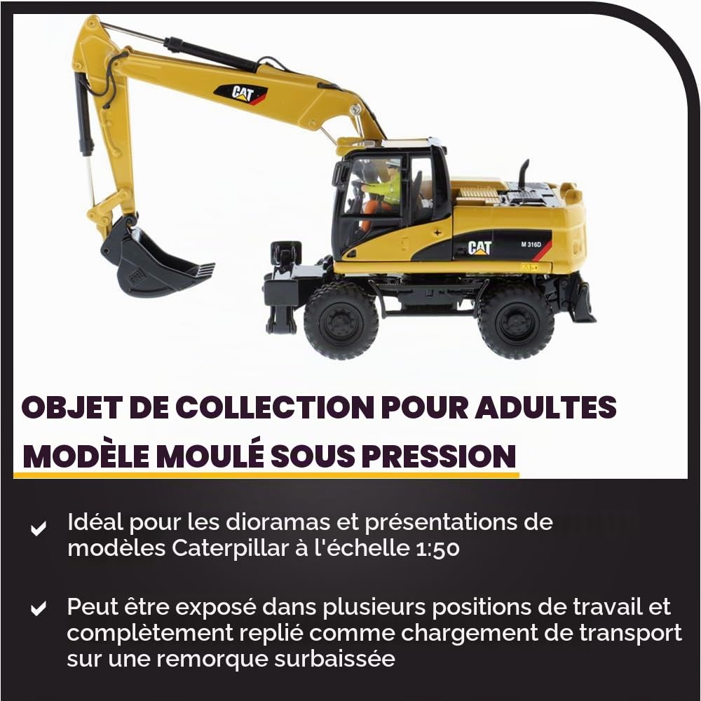 Diecast Masters 85171c - Pelle sur pneus Caterpillar M316D, échelle 1:50, env. 16,9 x 5,6 x 7 cm, dès 14 Ans, Jaune