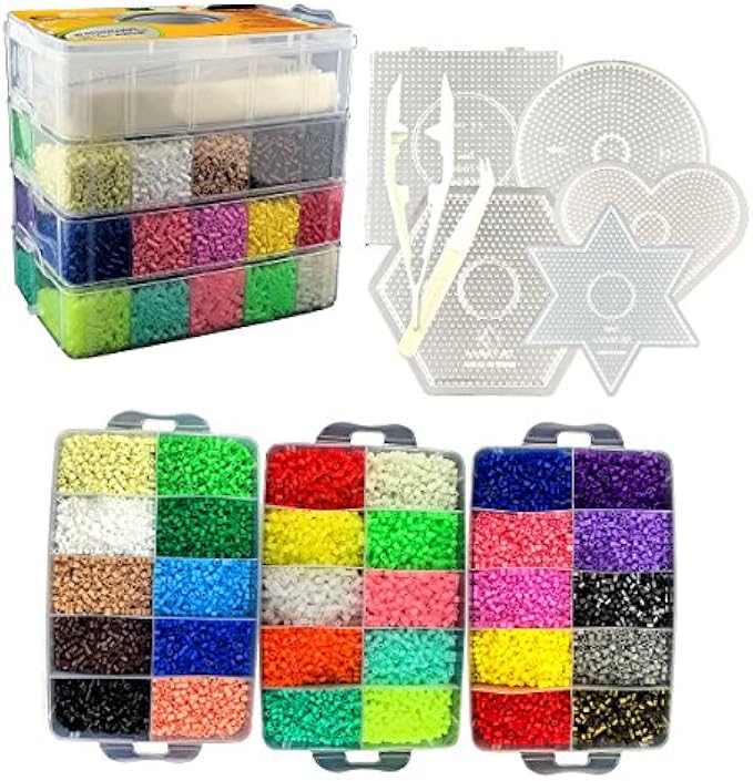 LITTLE VISIONARY 30,000 Melting Beads - Deluxe Hama Bead Kit Includes 6 Peg Boards, Tweezers, Ironing Paper, Travel Case(30,000)