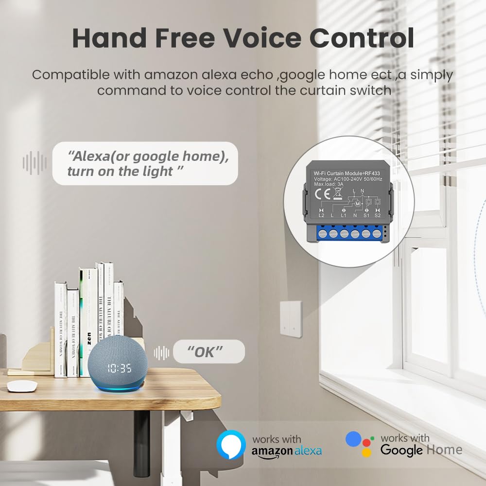 Jemora Tuya WiFi Intelligentes Vorhangschaltermodul Kompakte Zeitsteuerung für zu Hause Sprachsteuerung Drahtlose APP-Fernbedienung Vorhangschaltermodul Kompatibel mit Home und