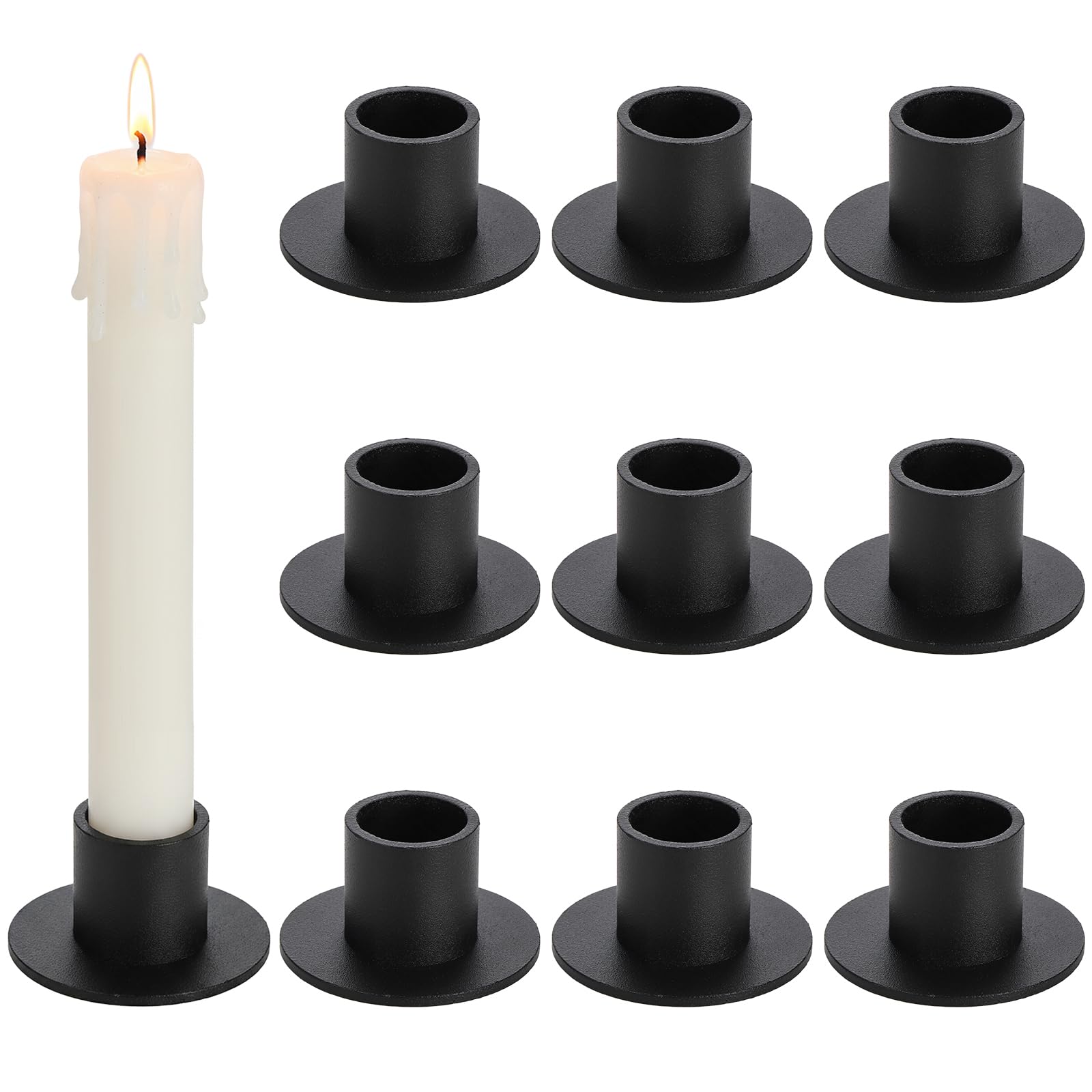 10Pcs Black Candle Holders, Metal Taper Candle Stand, Retro Taper Candle Holder Round Candle Sticks Holder Set for Valentine's Day, Wedding Party, Dinner Tabletop Decor