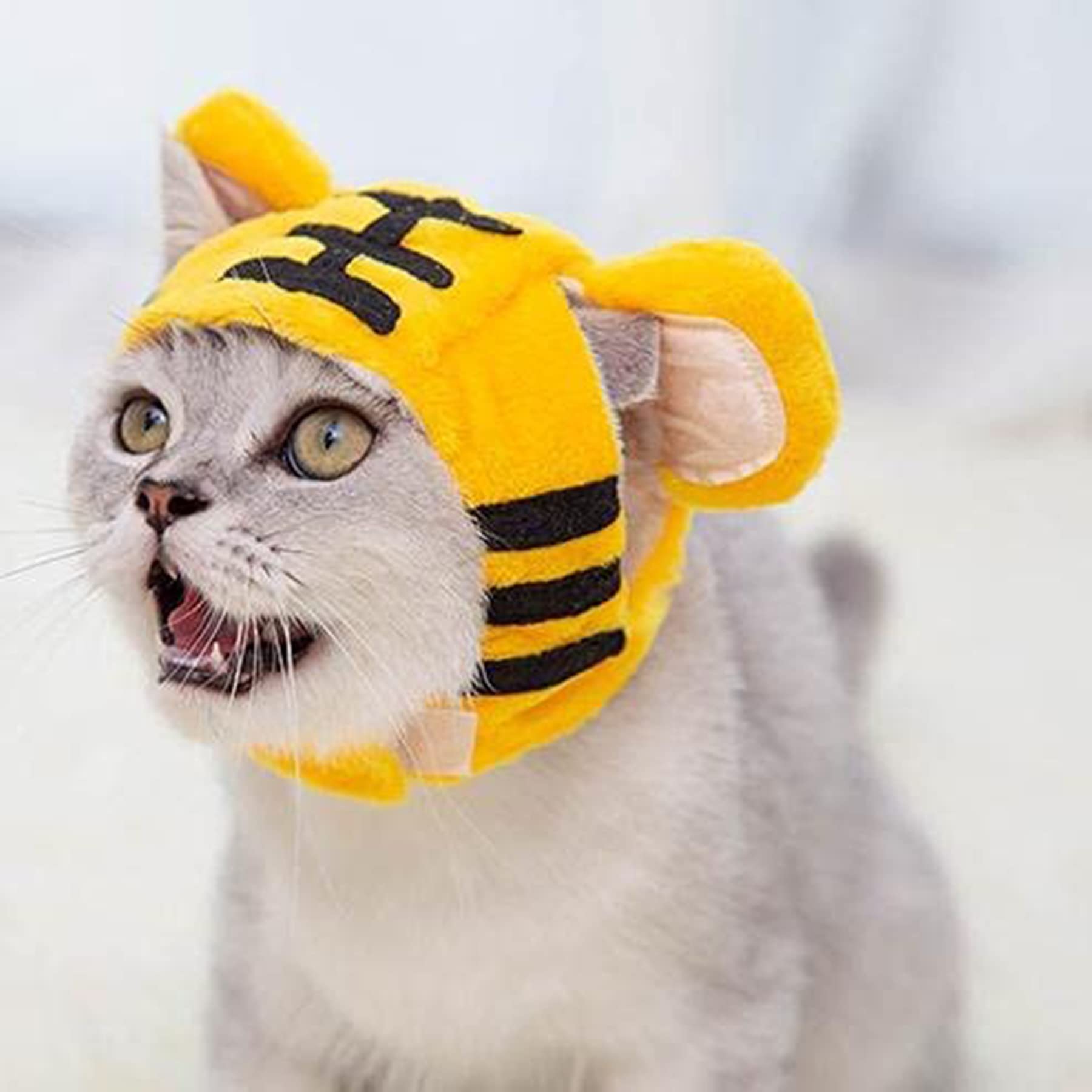 ELECDON Pet Costume Hat, Cosplay Cap, Cat Dog Hats, Headband Cute Small Cat Head Accessories Headdress, for Puppy Cat Birthday Halloween Costumes, Cotton Comfort, Adjustable Velcro (Tiger)