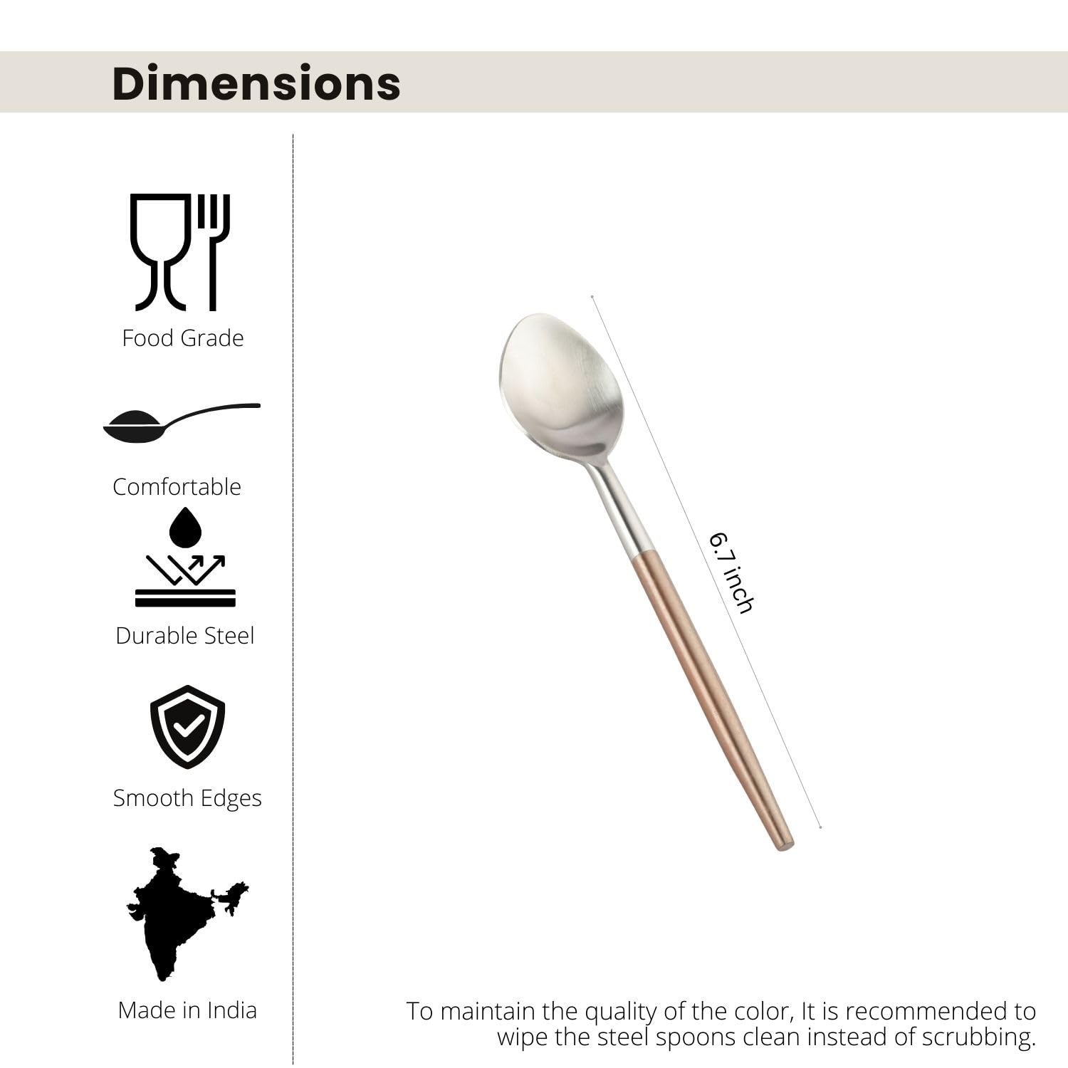 VarEesha Radiant Brown Handled Matt Finish Stainless Steel Dessert Spoons Set of Six | Elegant Lead Free Stainless Steel Dessert Spoons for Dinner| Flatware for Dining Table| Cutlery for Gifting 4