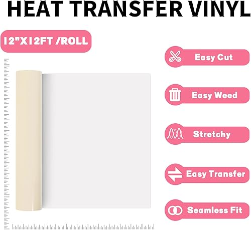 Miniatura 4 de AHIJOY Rollo de vinilo de transferencia de calor color crema de 12 pulgadas x 12 pies, vinilo beige para planchar para camisetas, sombreros, ropa,