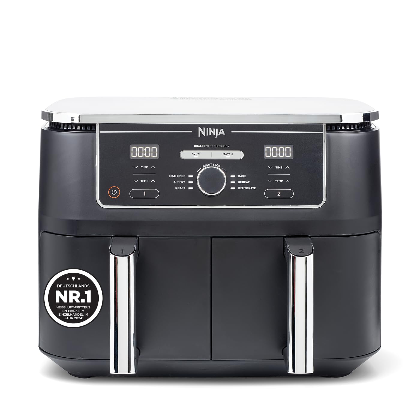 Ninja Foodi MAX Dual Zone Heißluftfritteuse [AF400EU] ‎2470 W, 9,5 l Fassungsvermögen, 2 Fächer, 6 Funktionen, Kupfer, Schwarz