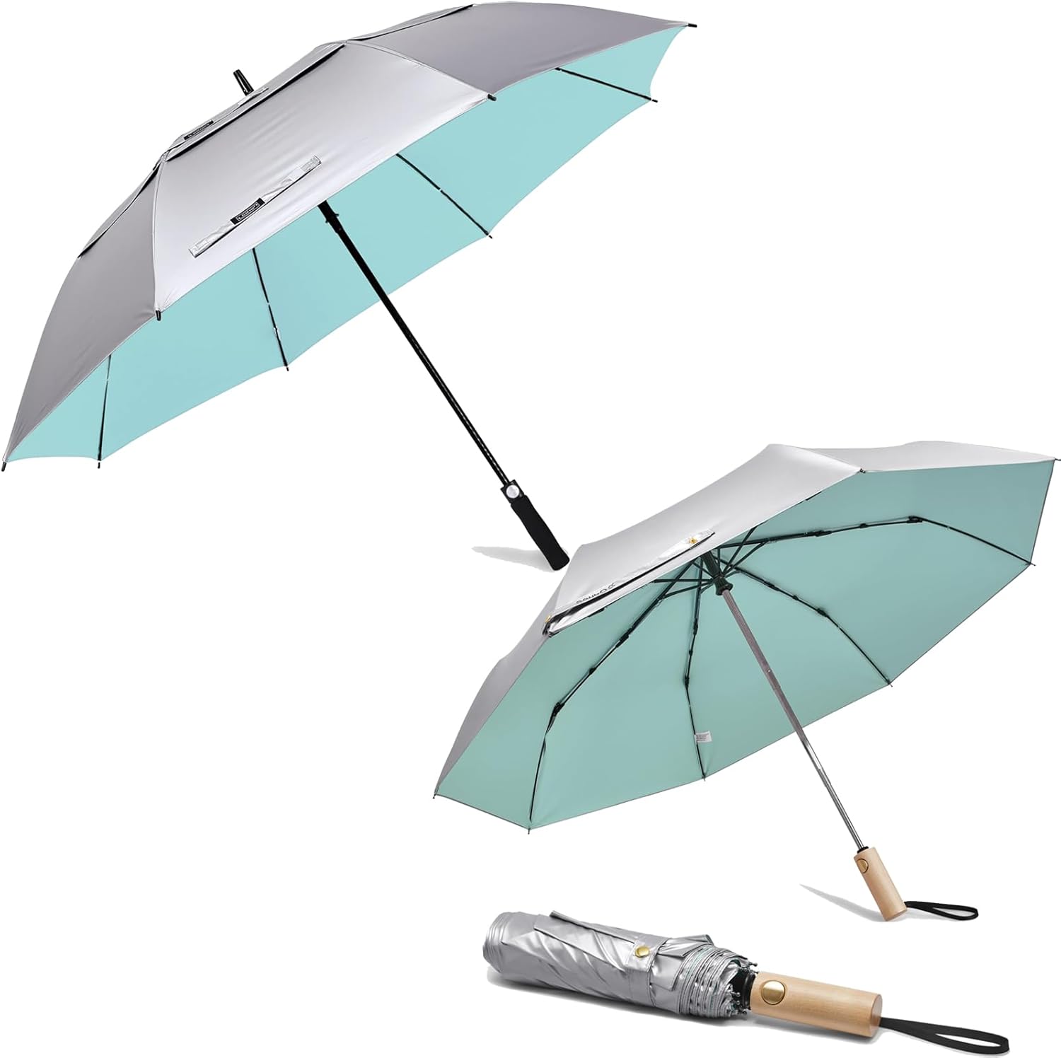 G4Free 47" Stick Golf Umbrella + 46" UV Protection Travel Umbrella, Windproof with UPF 50+ for Sun & Rain，Automatic open and Close, for Women Men, outdoor, travel